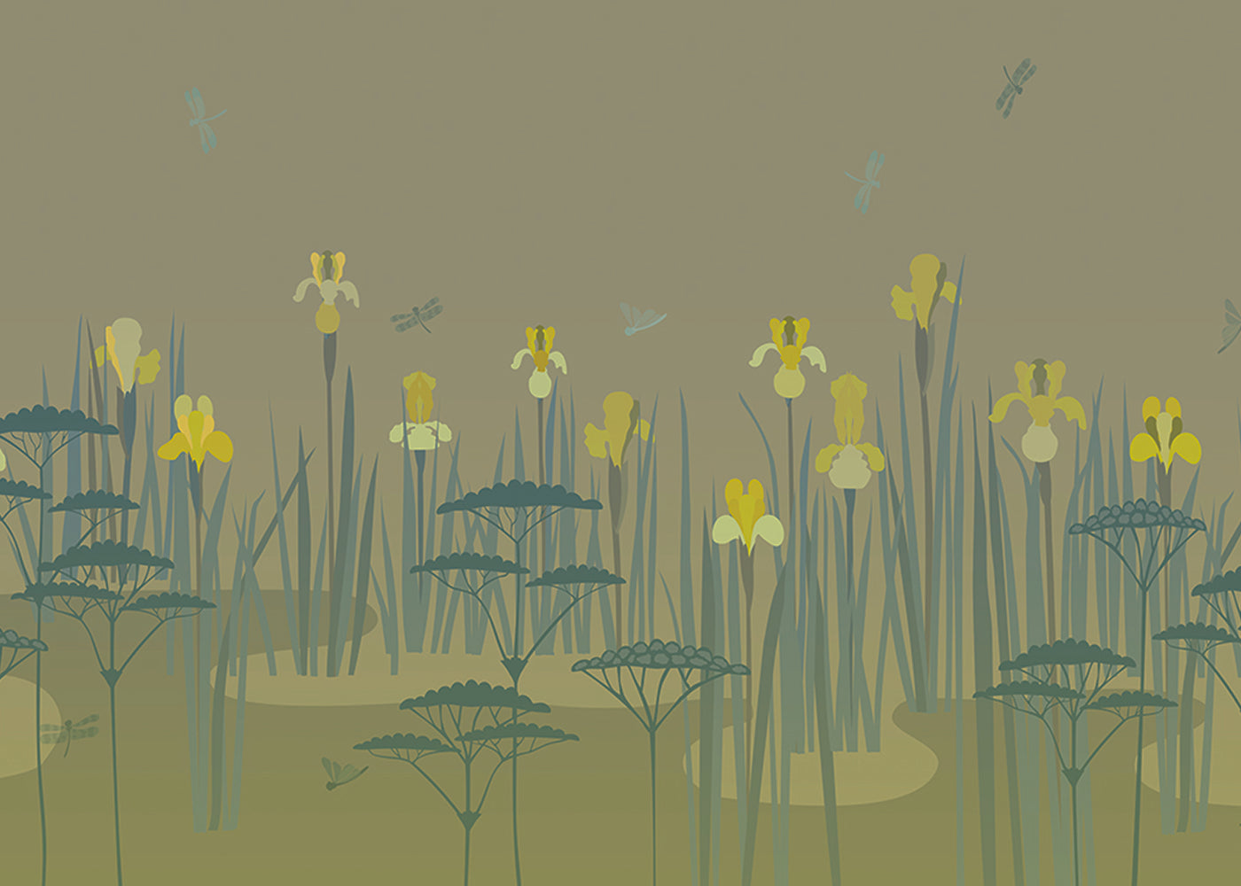 Iris Pond Mural - Olive - Sample