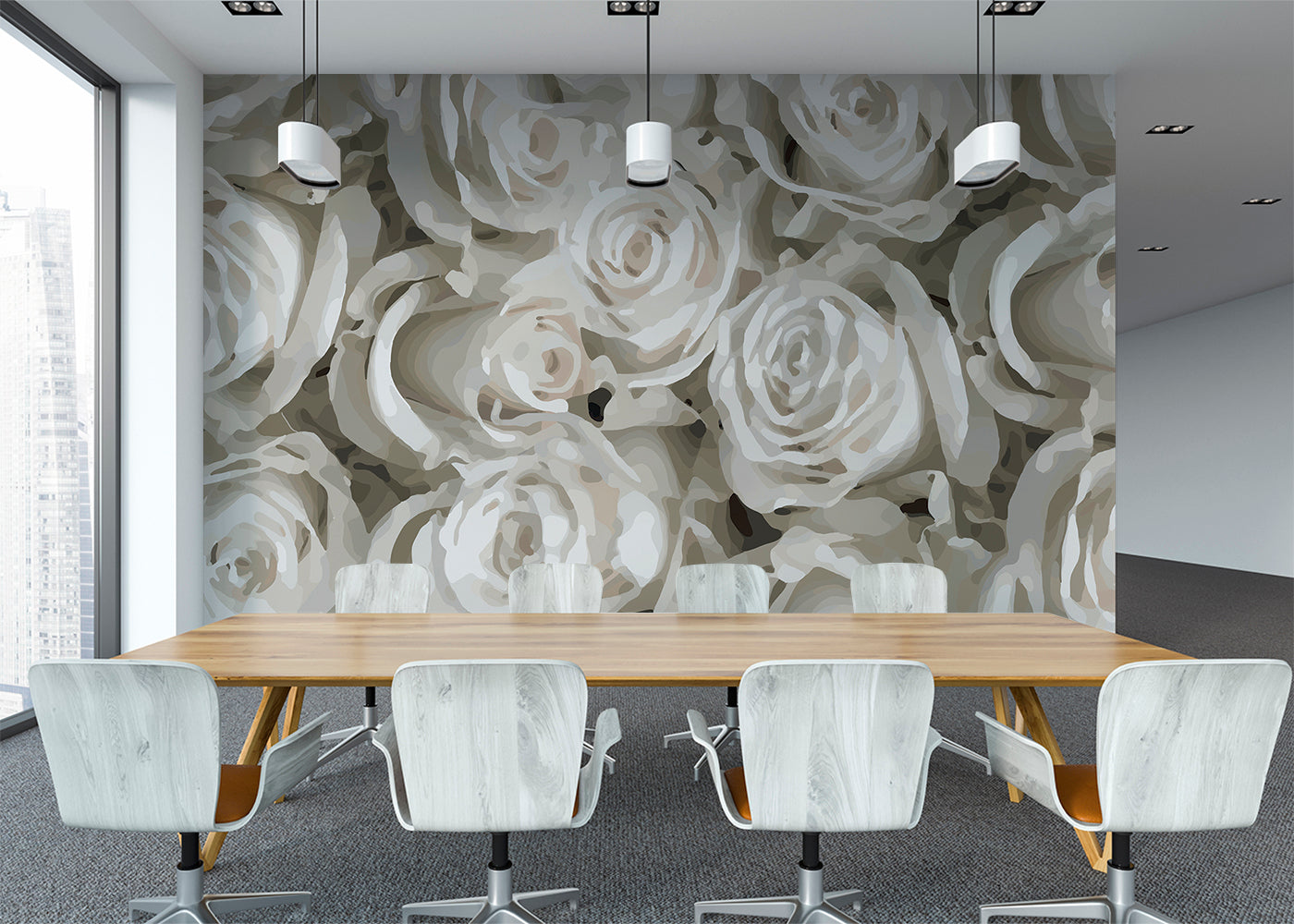 For the Roses Mural - White Marble Blush