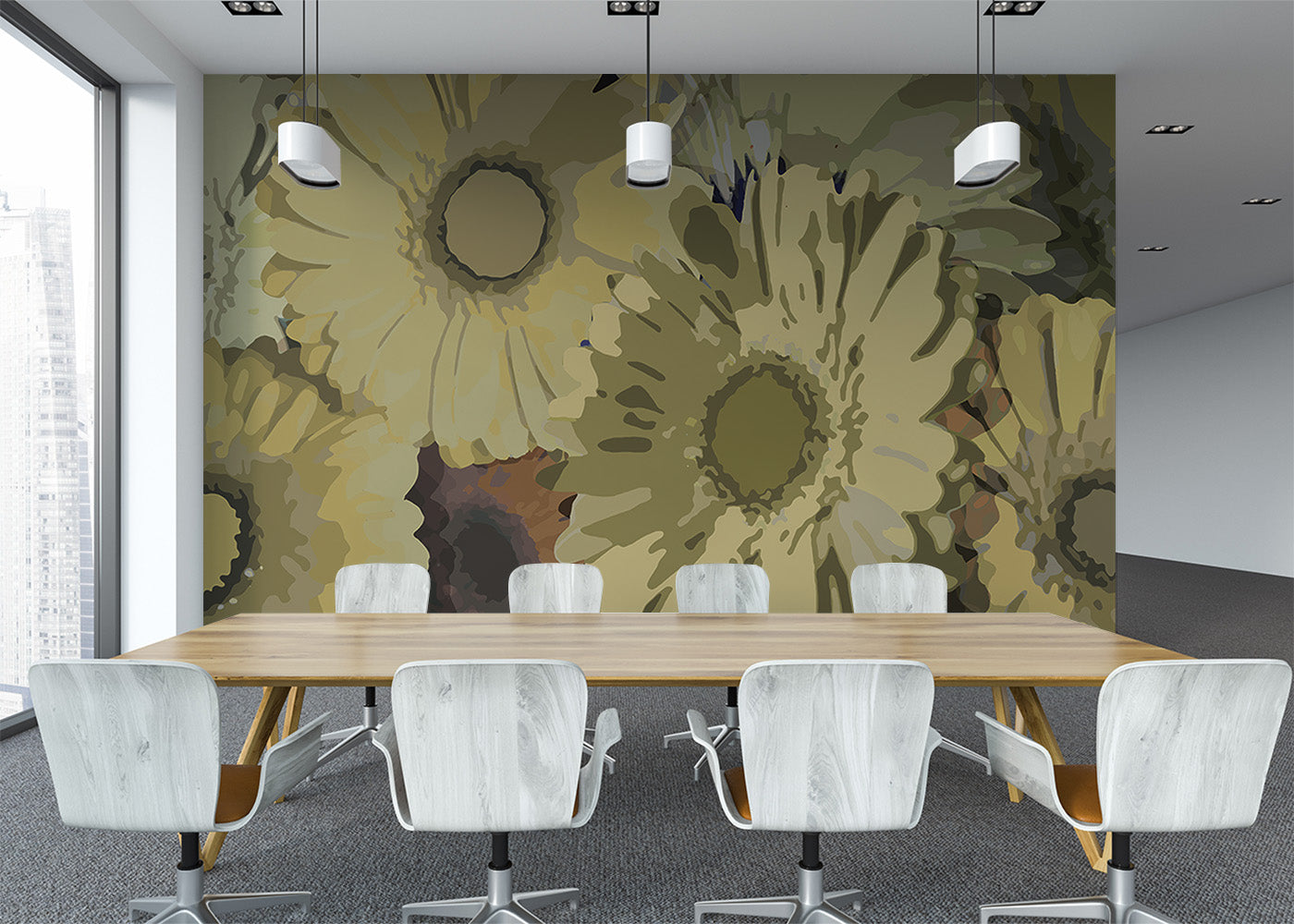 Gerbera Flora Mural - Ivory