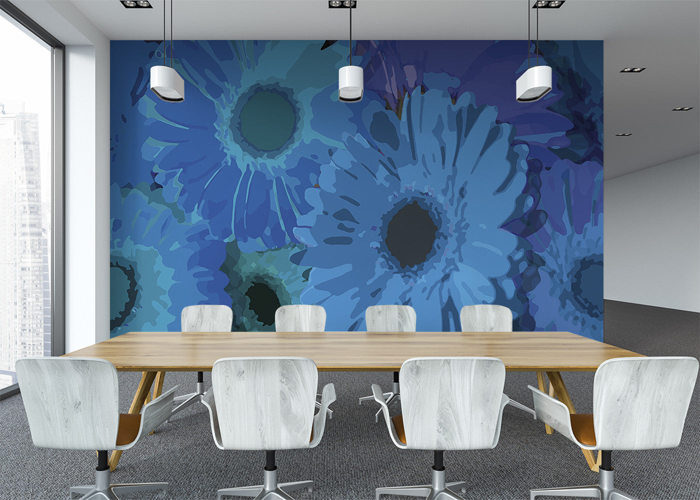 Gerbera Flora Mural - Ultra Blue