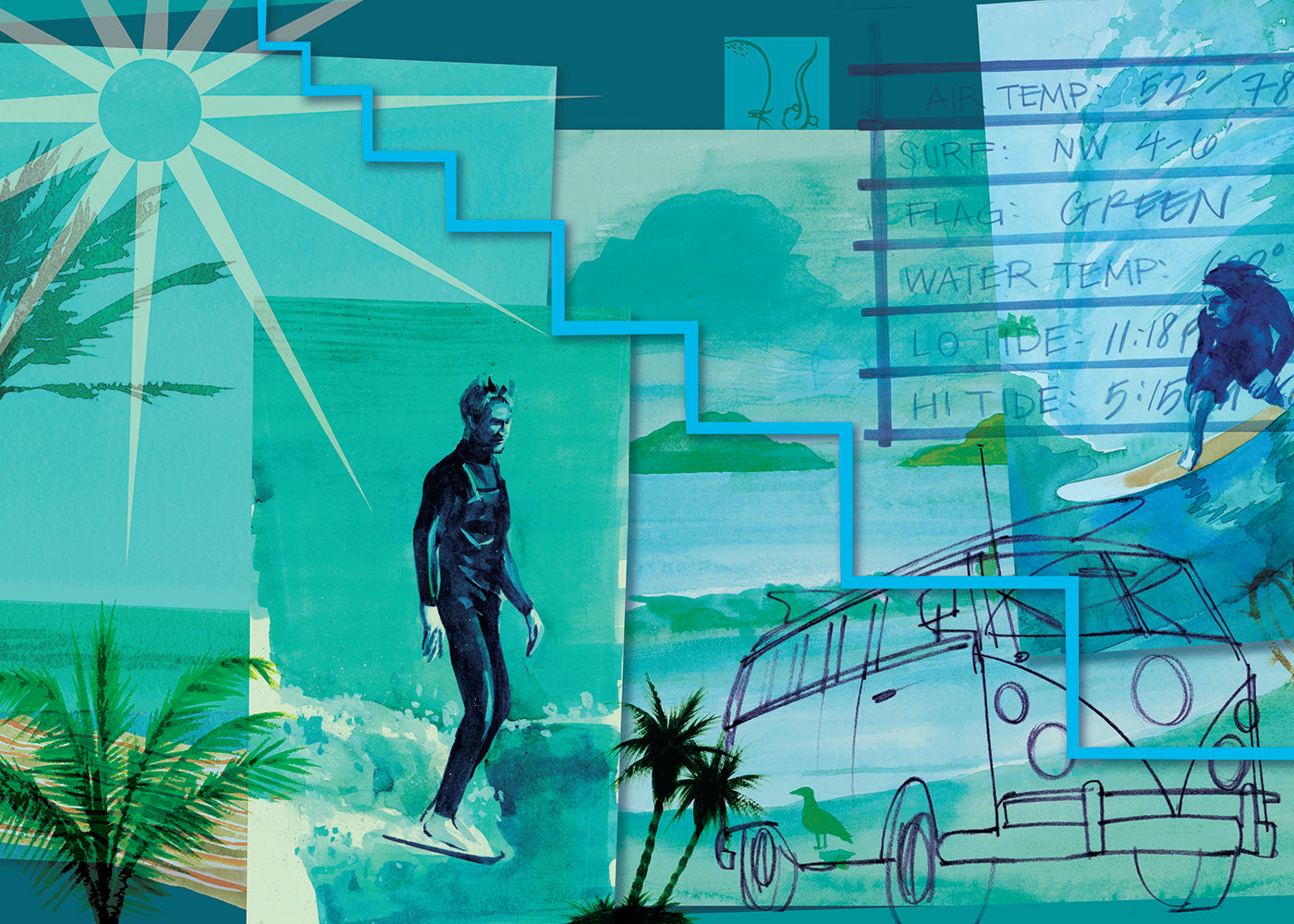 Surf and Sand Mural - Ultramarine - Sample