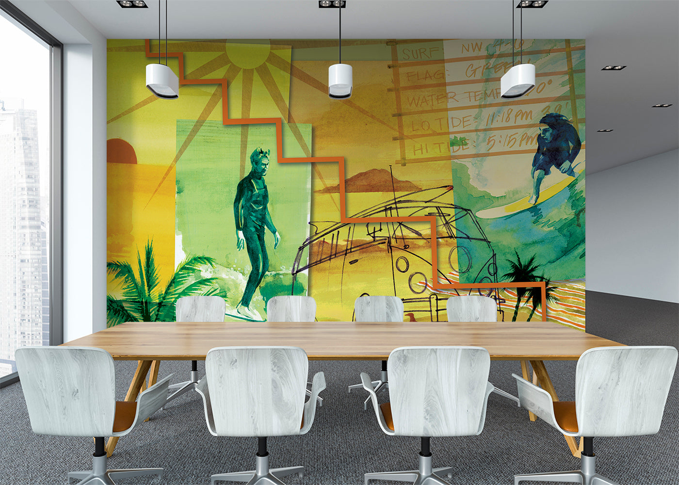 Surf and Sand Mural - Green Gold