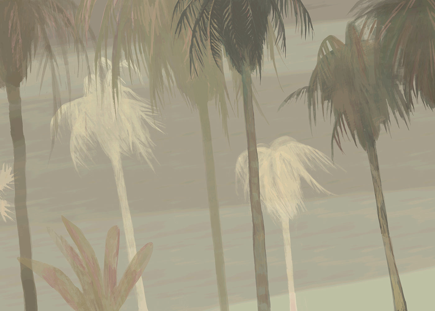 Palm Tree Sky Mural - Taupe - Sample