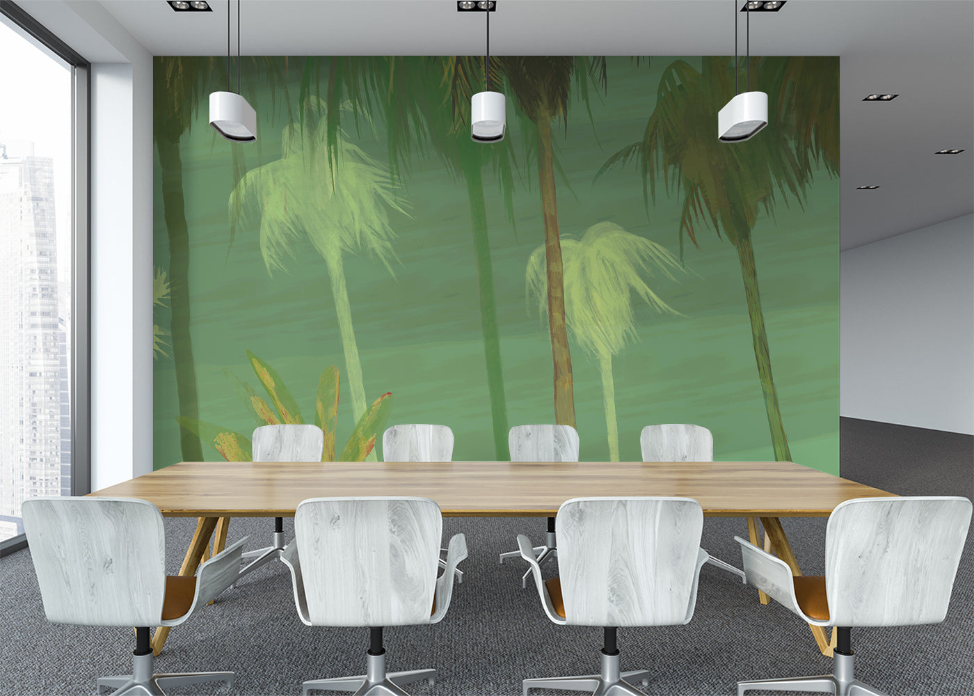 Palm Tree Sky Mural - Earth Greens