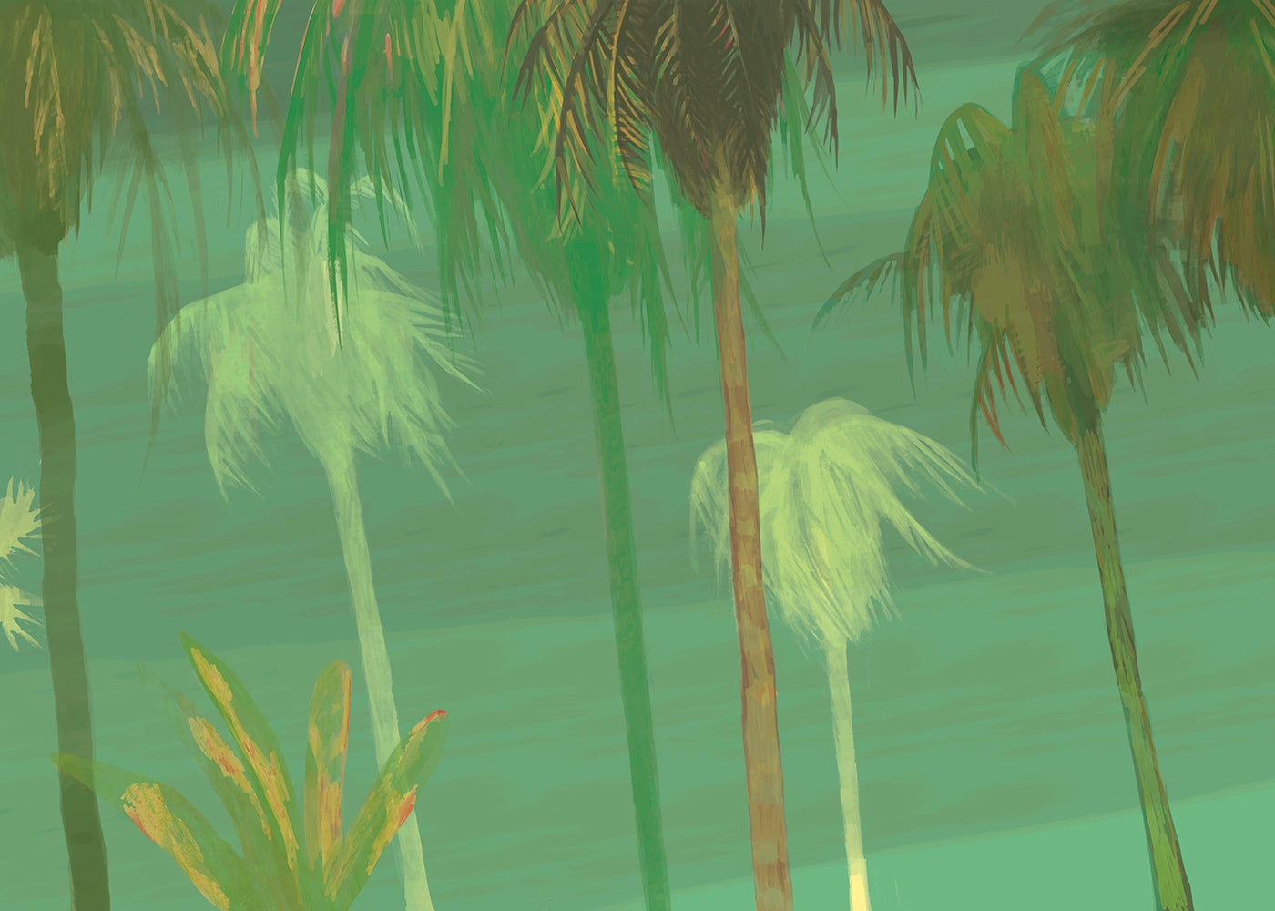 Palm Tree Sky Mural - Earth Greens - Sample