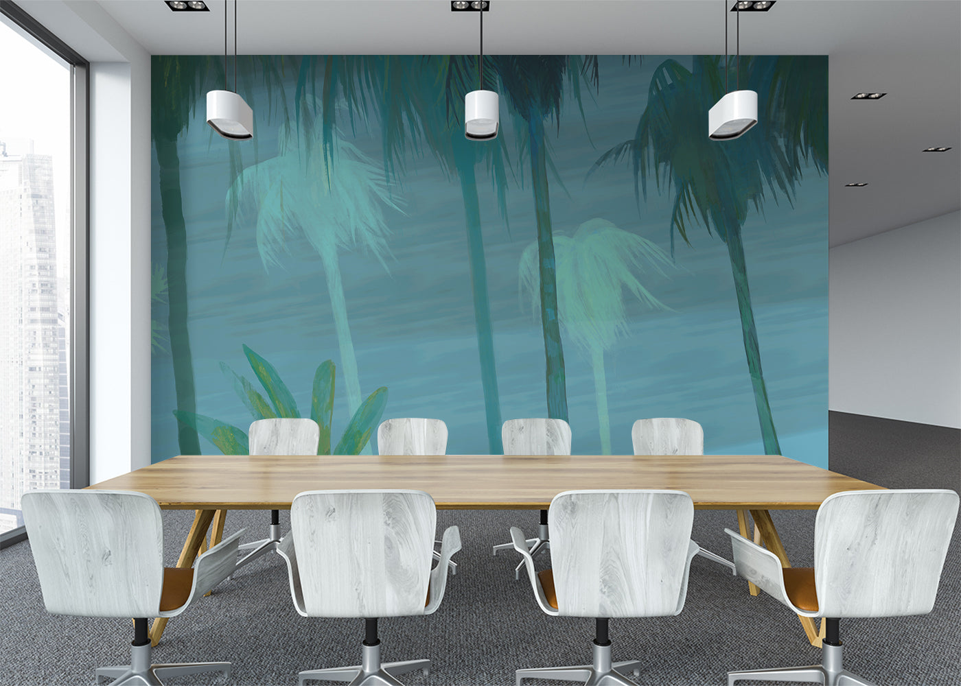 Palm Tree Sky Mural - Night Blues