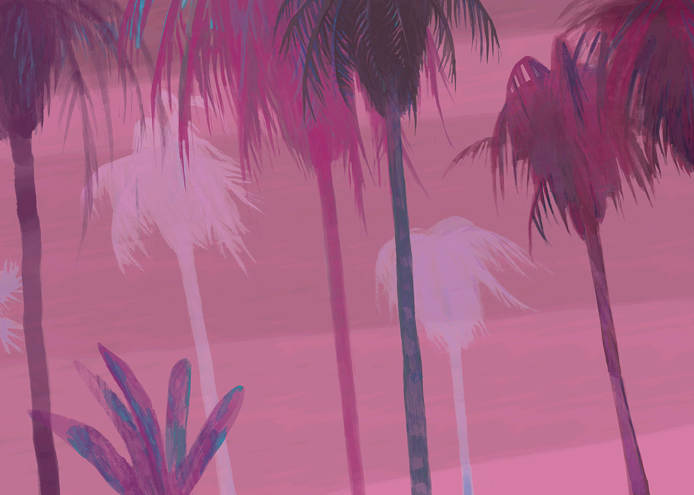 Palm Tree Sky Mural - Electric Pink - Sample