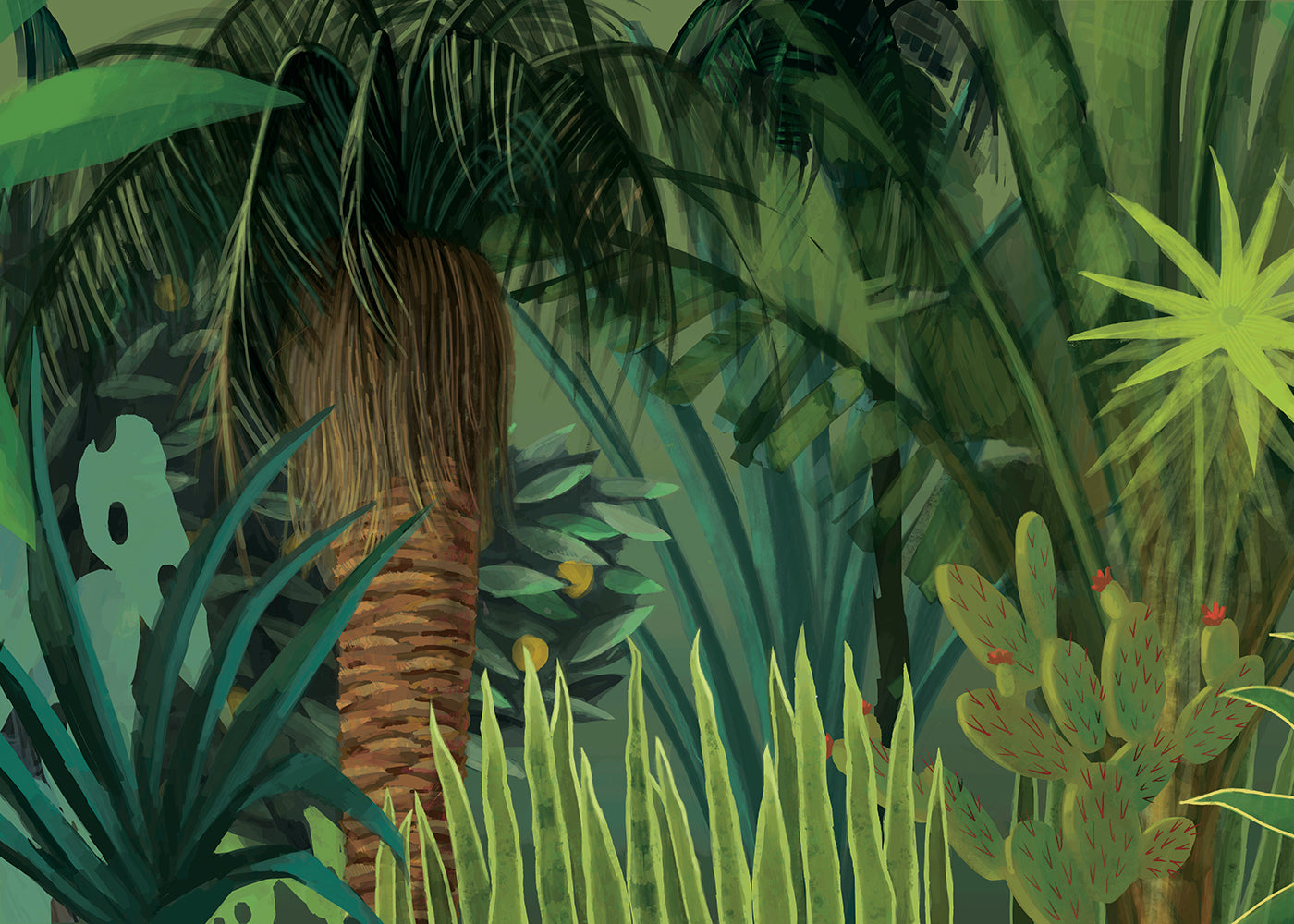Jungle Fantasy Mural - Green - Sample