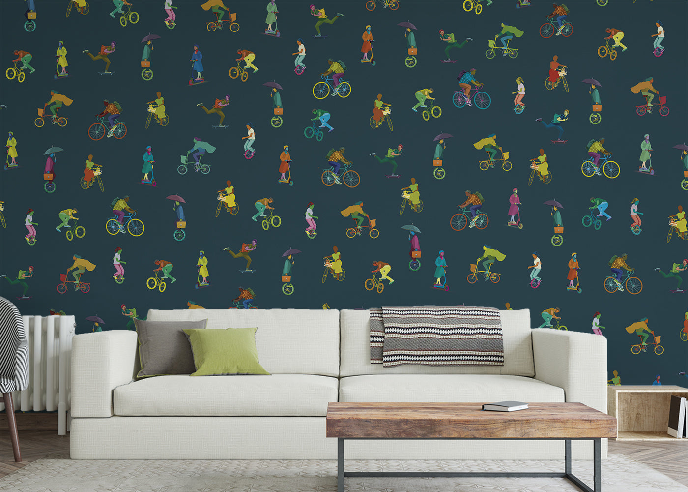 Bike and Other Wheels Mural - Blue