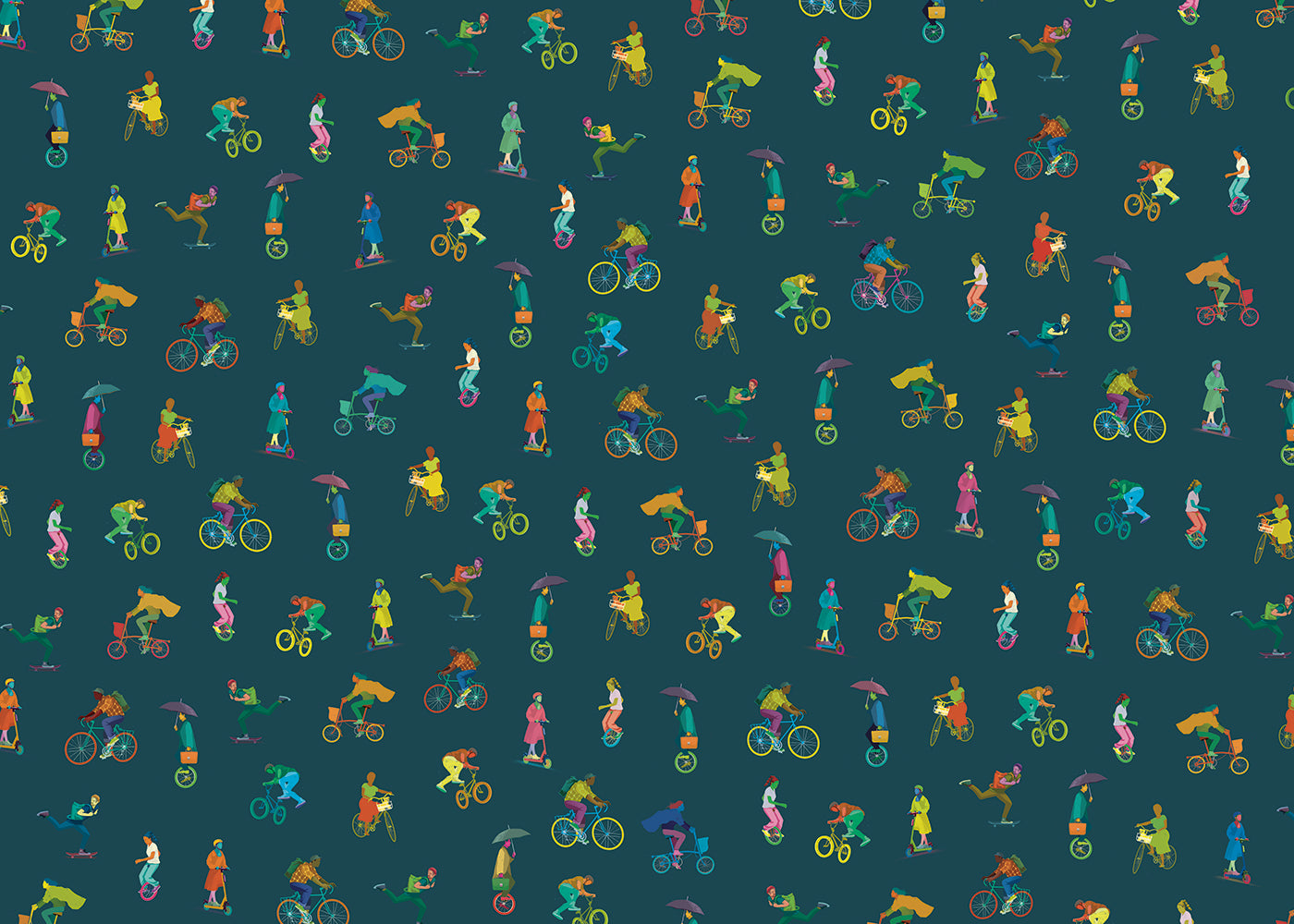 Bike and Other Wheels Mural - Blue - Sample