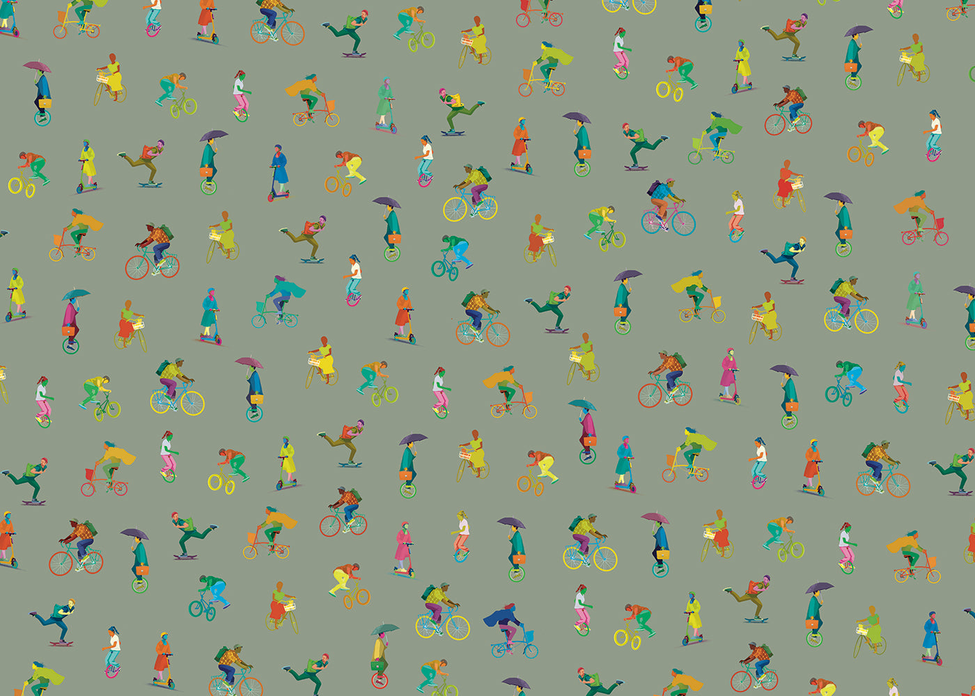 Bike and Other Wheels Mural - Gray - Sample