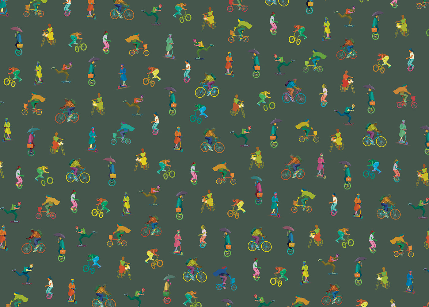 Bike and Other Wheels Mural - Green - Sample