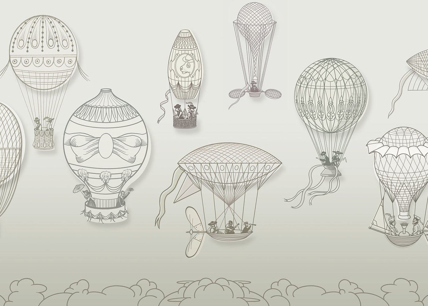 Hot Air Balloon Mural - Neutral Spacious - Sample