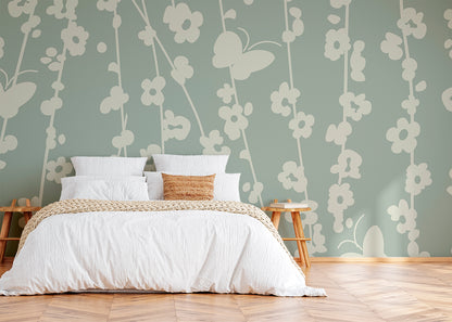 Daisy Chain Mural - Muted Slate Blue