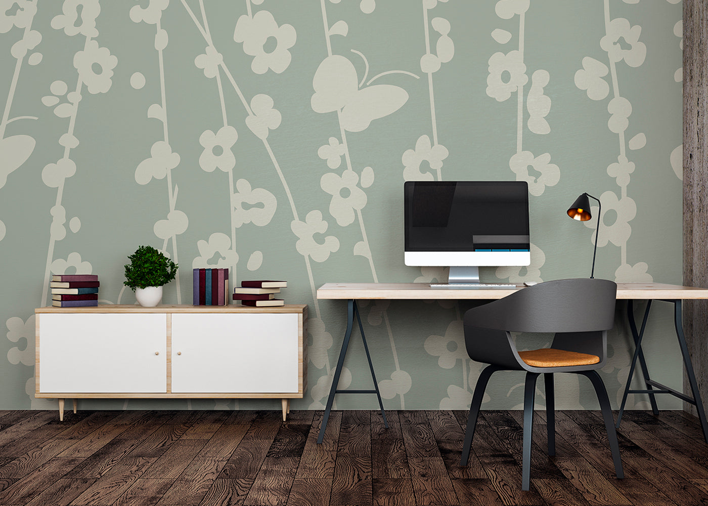 Daisy Chain Mural - Muted Slate Blue
