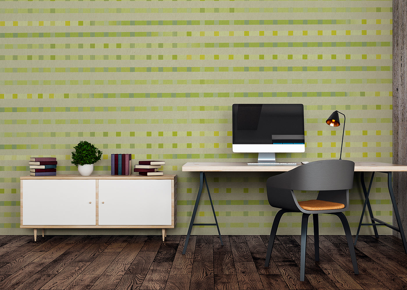 Stripe Checks Mural - Clay Lemongrass