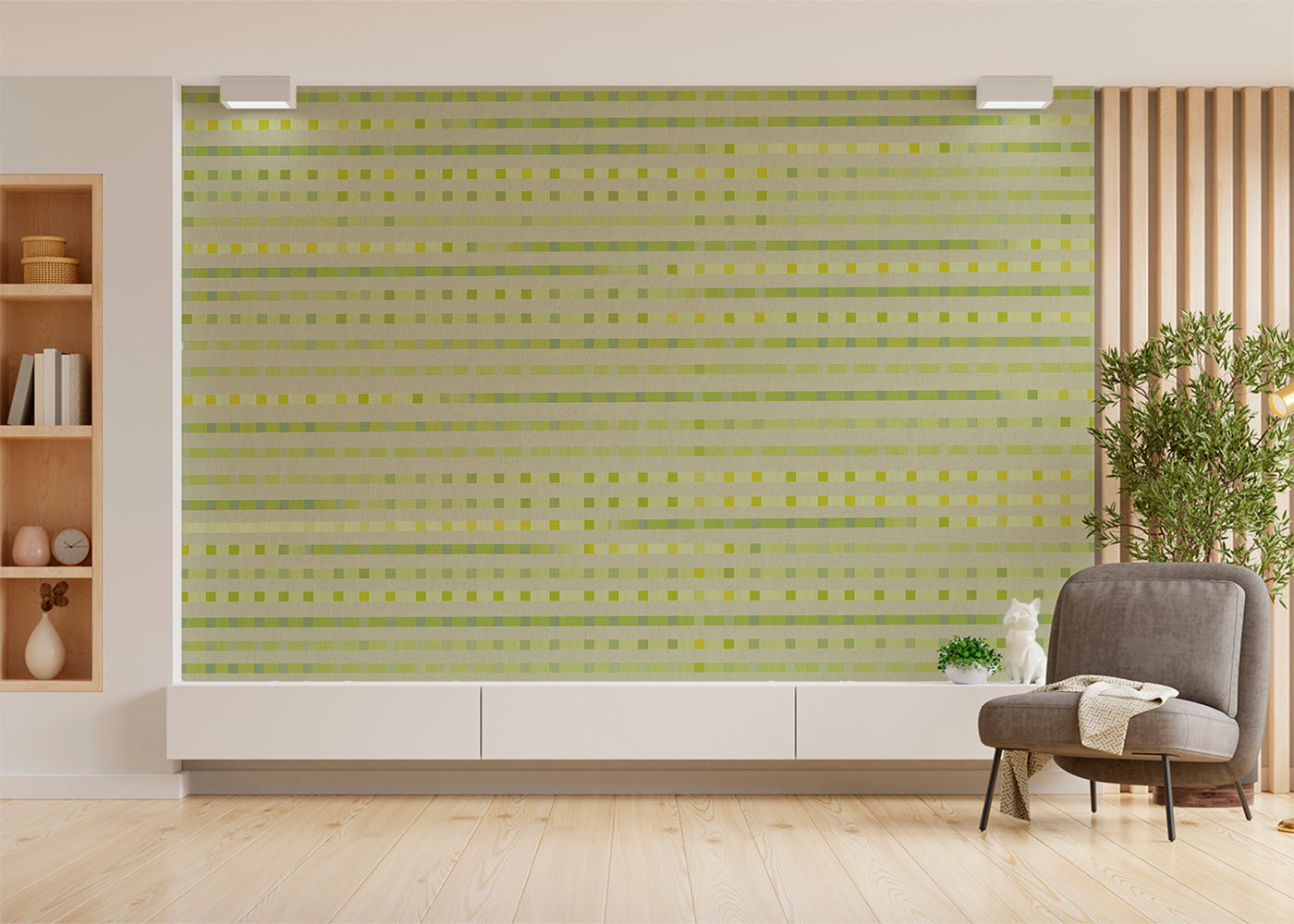 Stripe Checks Mural - Clay Lemongrass