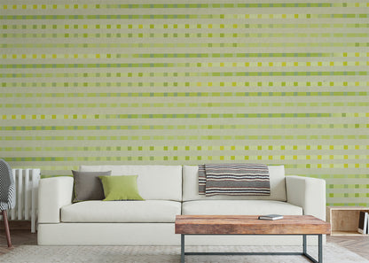 Stripe Checks Mural - Clay Lemongrass