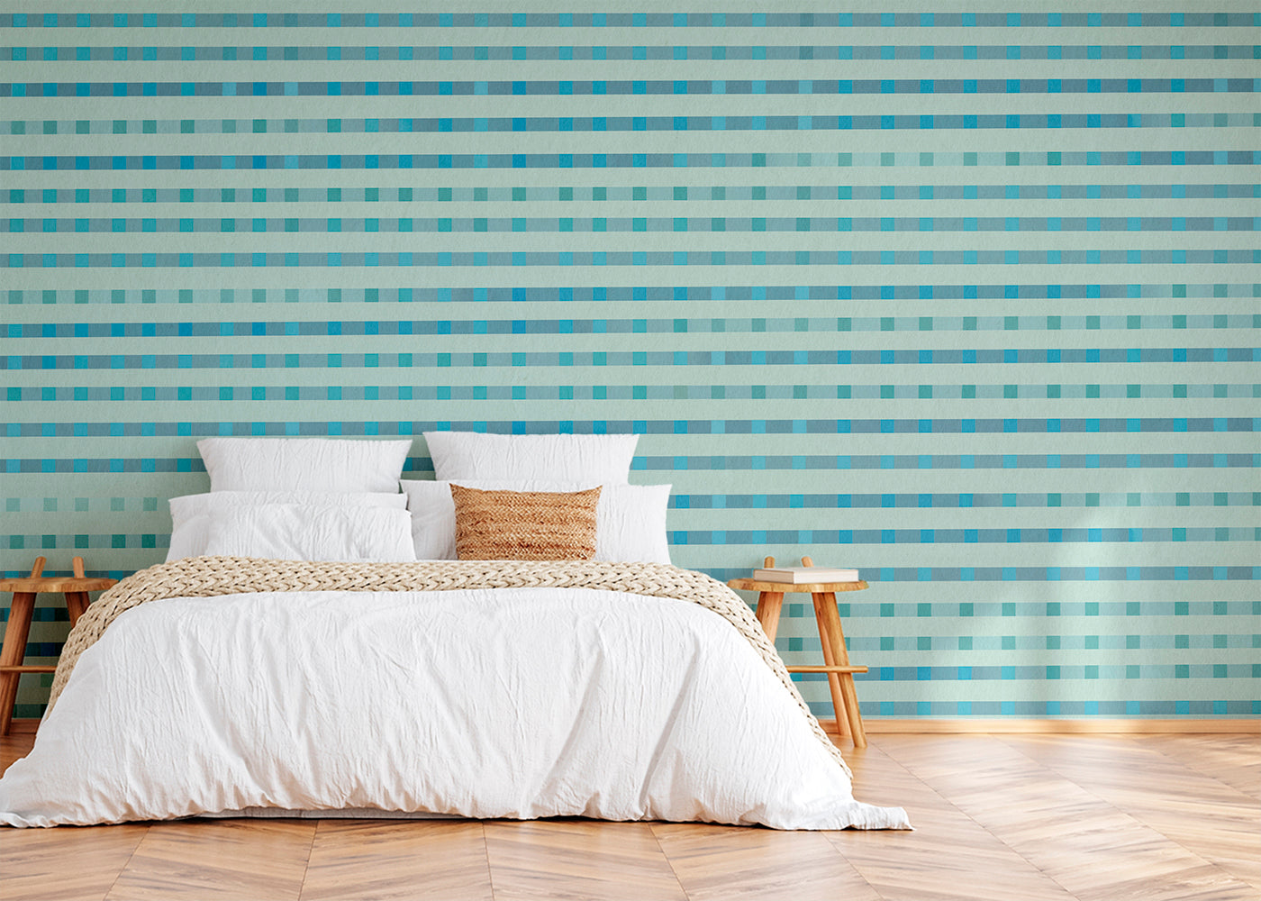 Stripe Checks Mural - Sky Aqua