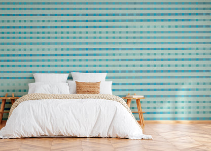 Stripe Checks Mural - Sky Aqua