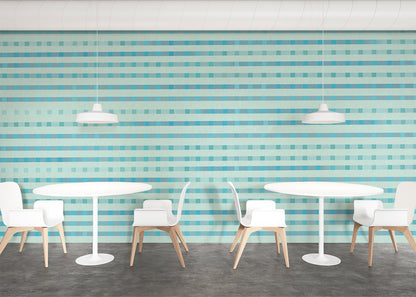 Stripe Checks Mural - Sky Aqua