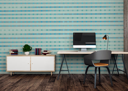 Stripe Checks Mural - Sky Aqua