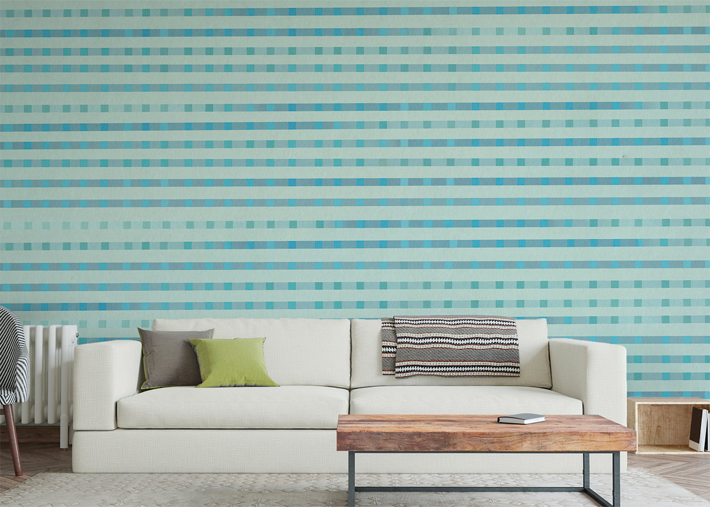 Stripe Checks Mural - Sky Aqua