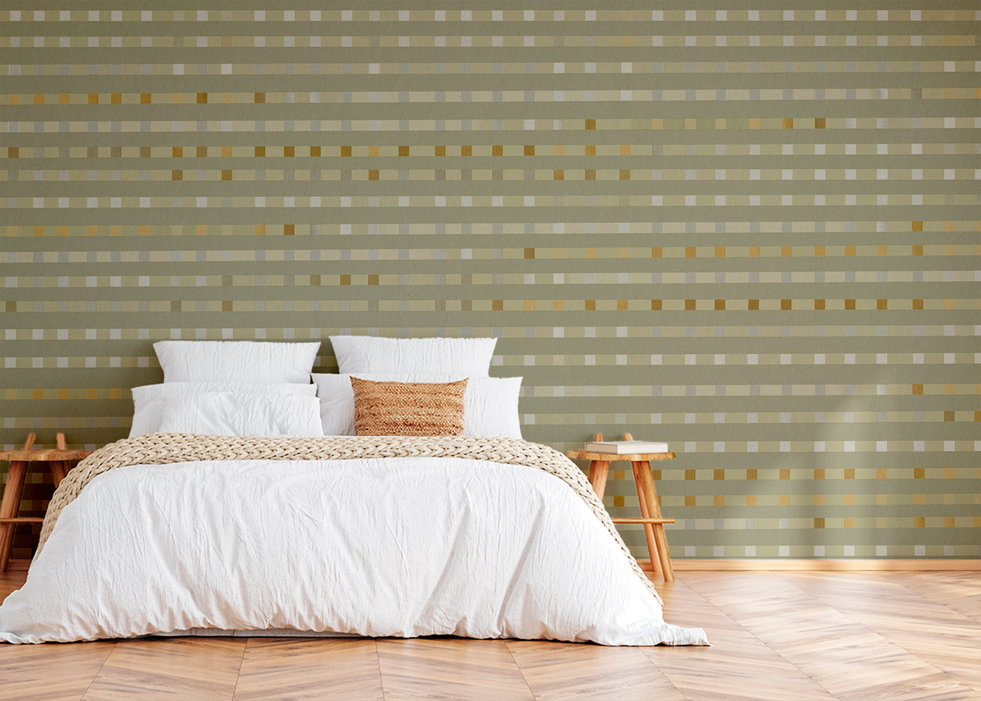 Stripe Checks Mural - Taupe Ochre