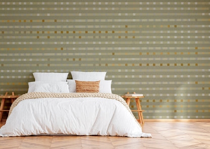 Stripe Checks Mural - Taupe Ochre