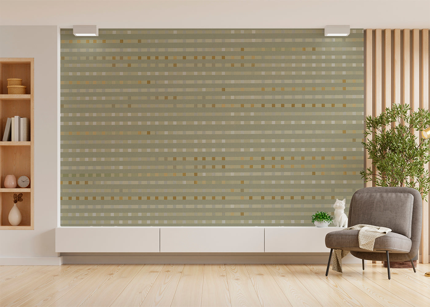 Stripe Checks Mural - Taupe Ochre