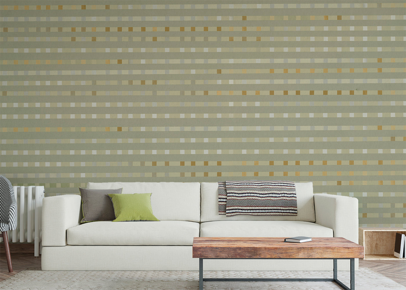 Stripe Checks Mural - Taupe Ochre