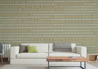 Stripe Checks Mural - Taupe Ochre