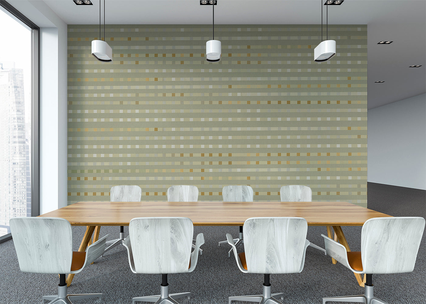 Stripe Checks Mural - Taupe Ochre
