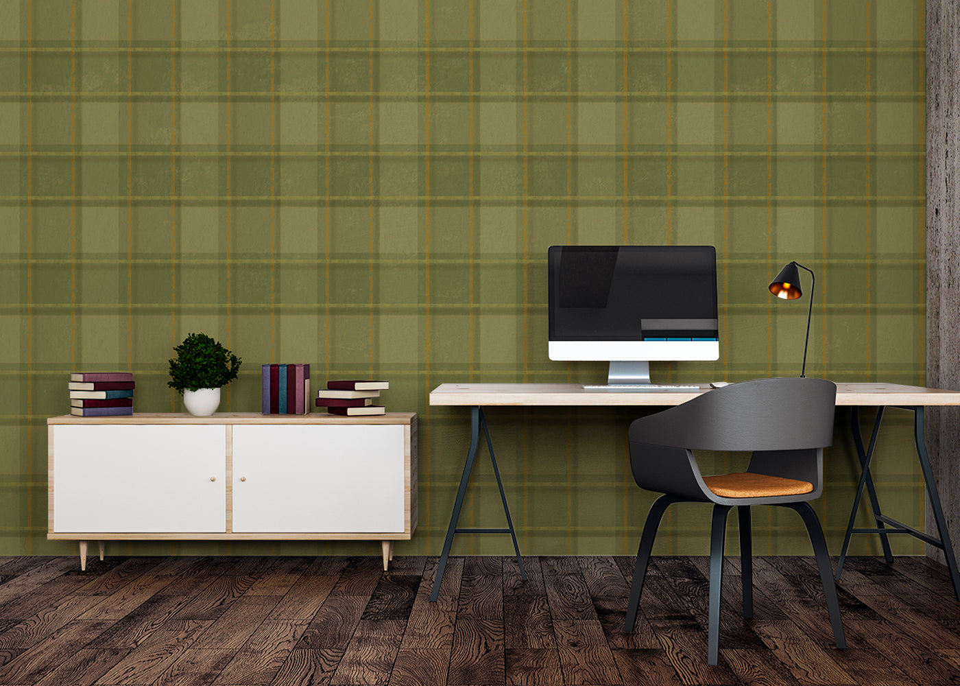 Phat Plaid Mural - Royal Moss