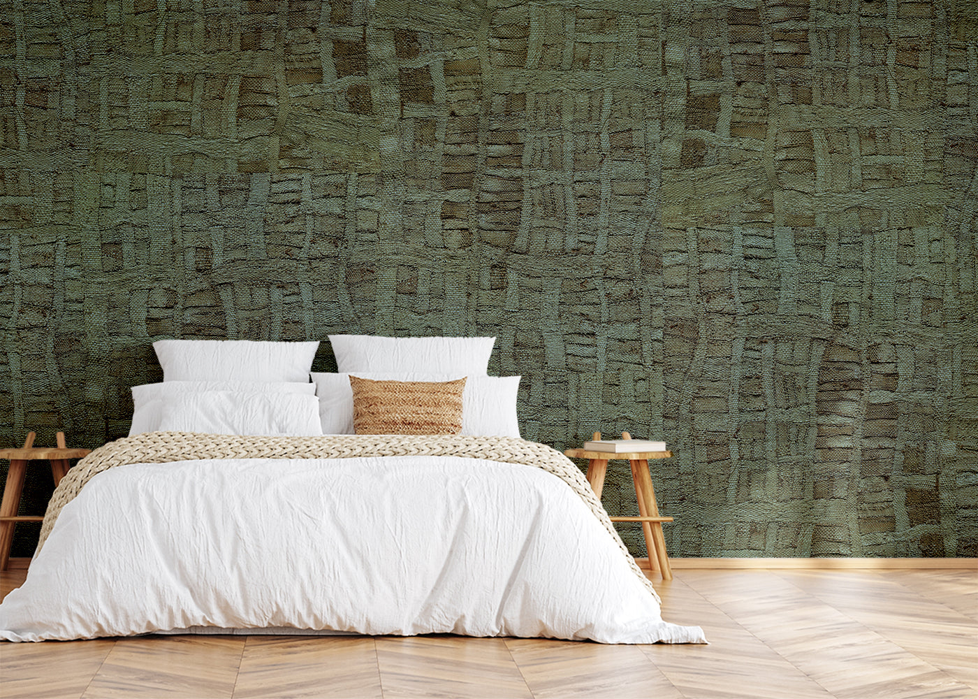 Raffia Tapestry Mural - Blue Green
