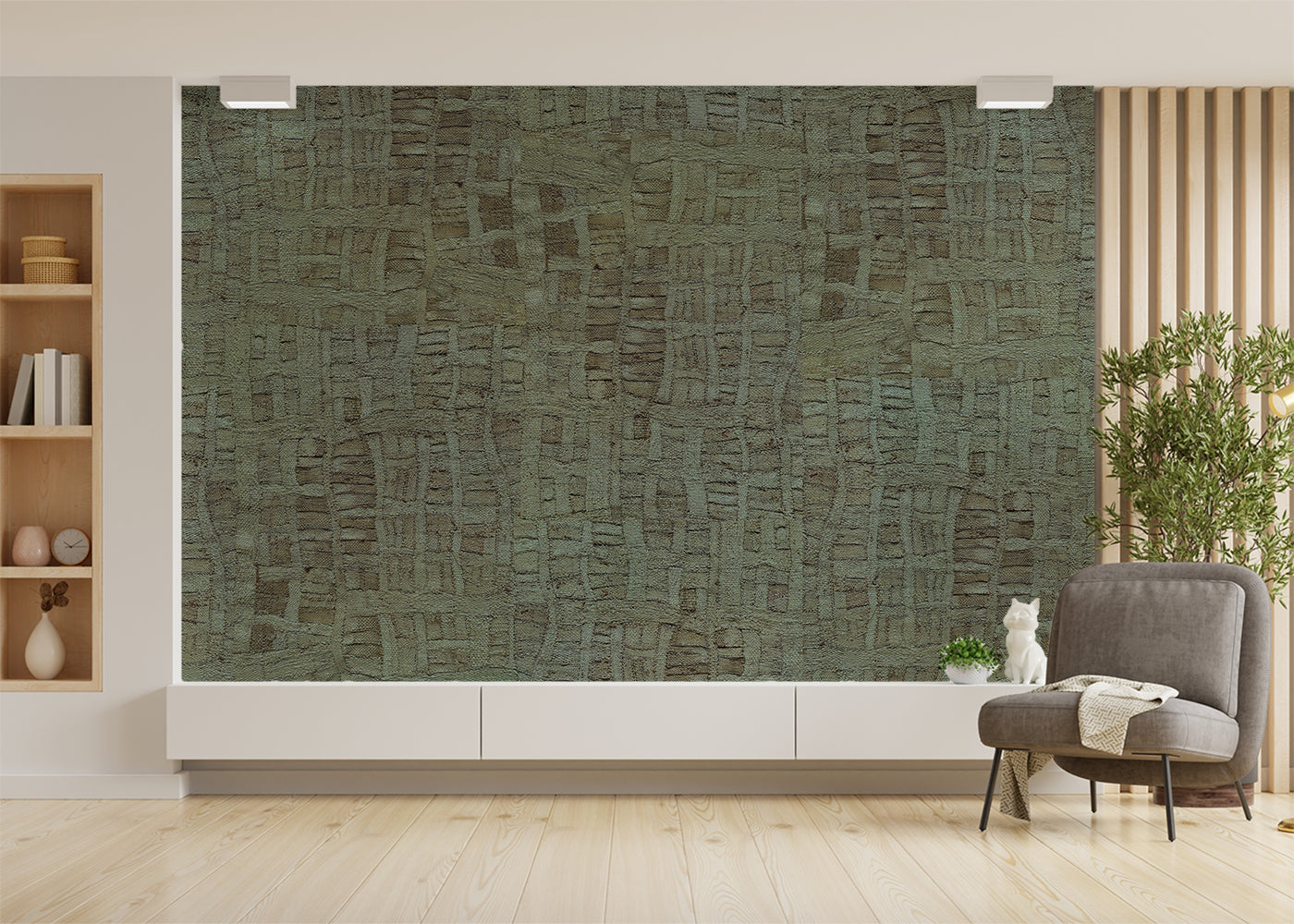 Raffia Tapestry Mural - Blue Green