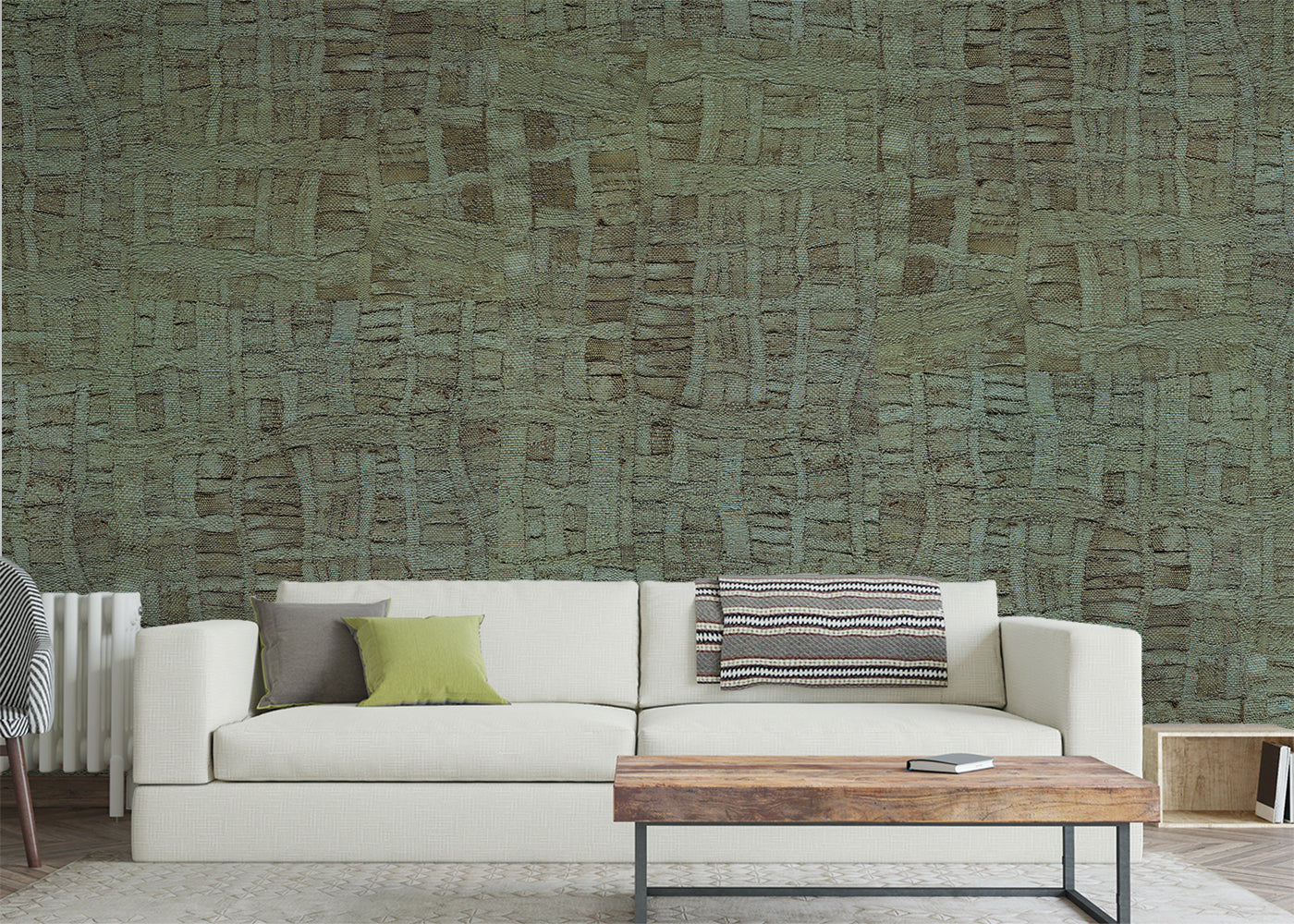 Raffia Tapestry Mural - Blue Green