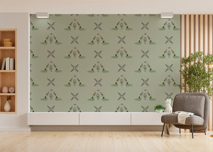Five Birds Mural - Green Gray