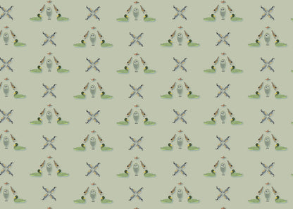 Five Birds Mural - Green Gray