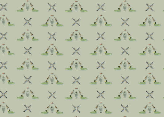 Five Birds Mural - Green Gray