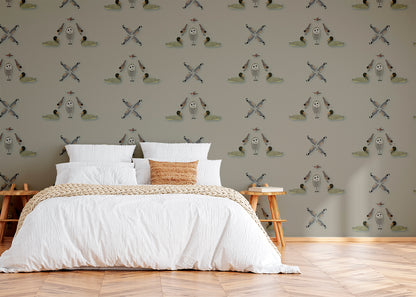 Five Birds Mural - Light Gray Brown