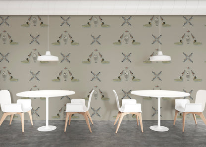Five Birds Mural - Light Gray Brown