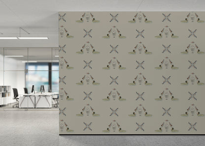 Five Birds Mural - Light Gray Brown