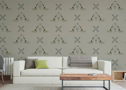 Five Birds Mural - Light Gray Brown