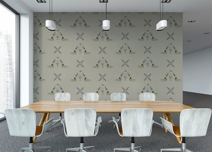 Five Birds Mural - Light Gray Brown