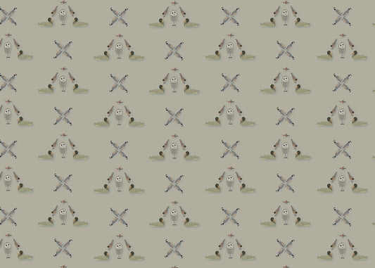 Five Birds Mural - Light Gray Brown - Sample