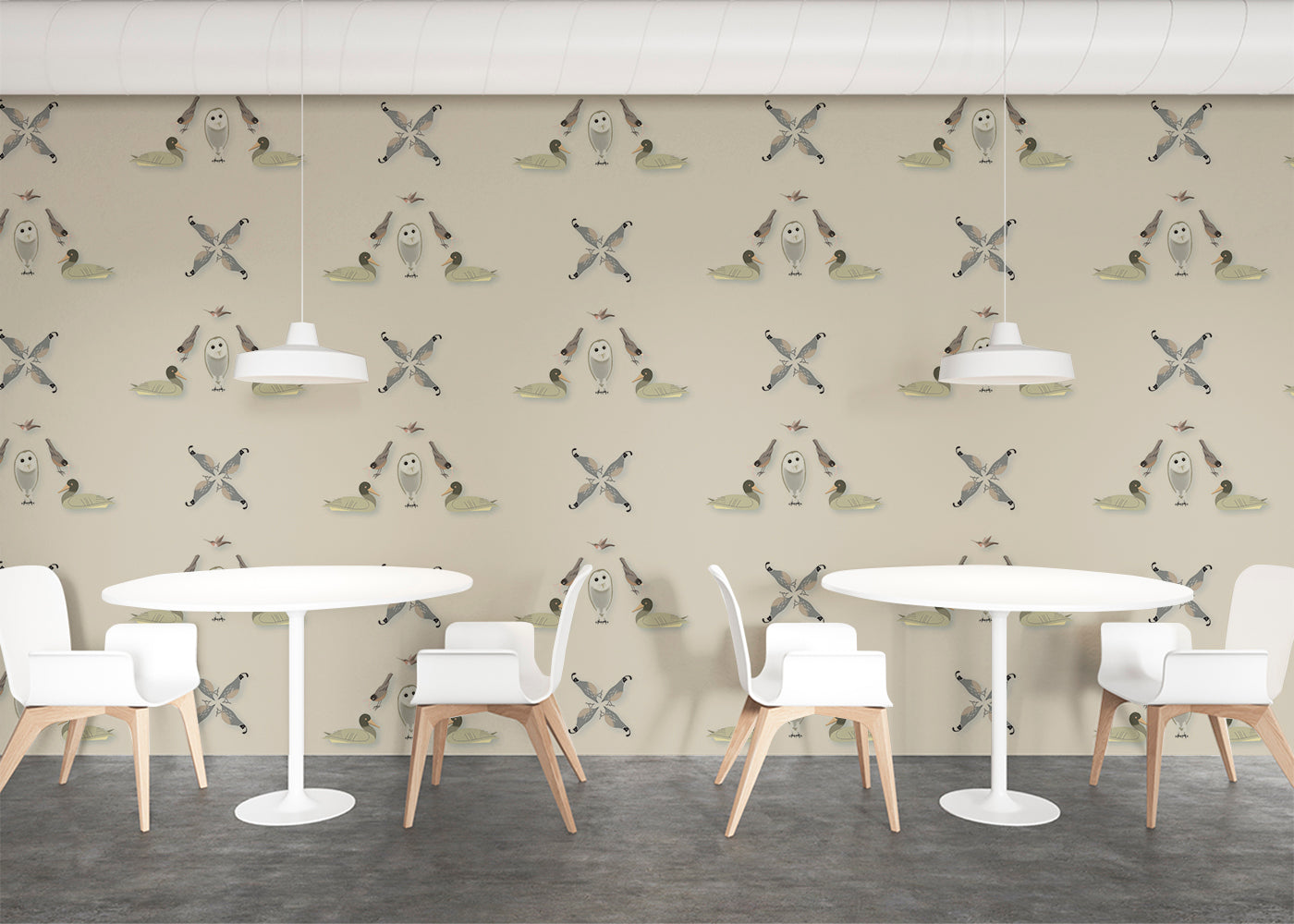 Five Birds Mural - Warm Bleach