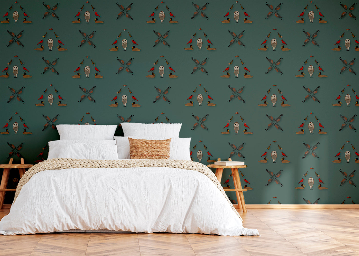 Six Birds Mural - Blue Slate Gray