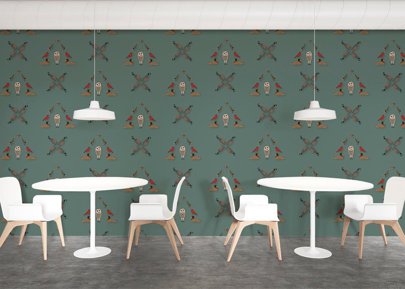 Six Birds Mural - Blue Slate Gray