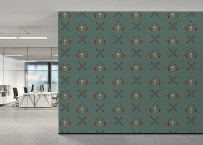 Six Birds Mural - Blue Slate Gray